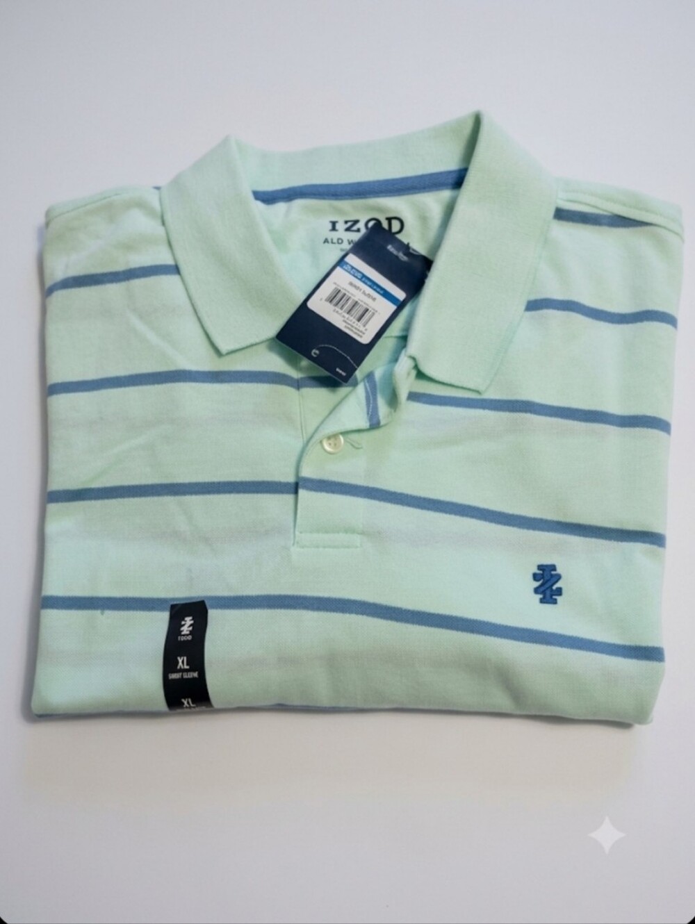 NWT Izod Mint Green/Blue Stripe Polo Shirt - XL